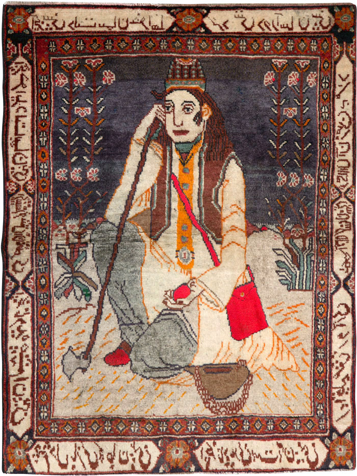 Antique Persian Malayer Pictorial Rug, No.25612 - Staging