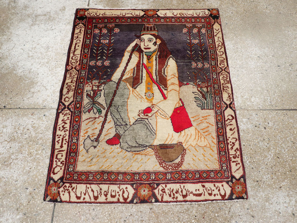 Antique Persian Malayer Pictorial Rug, No.25612 - Staging