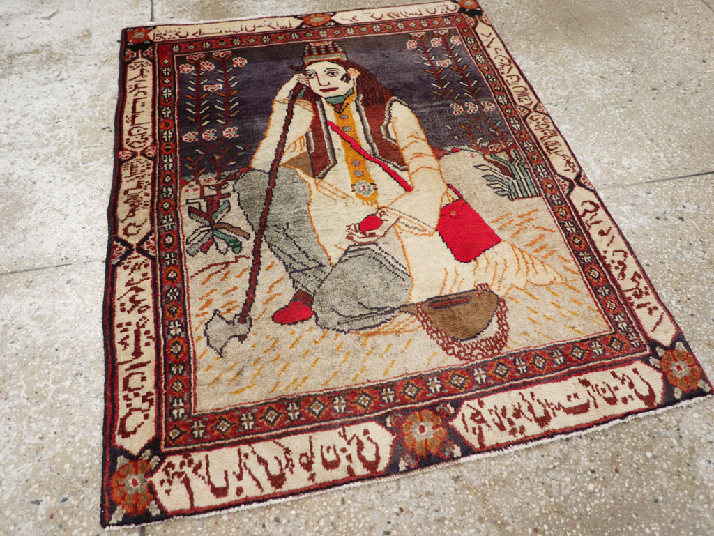 Antique Persian Malayer Pictorial Rug, No.25612 - Staging