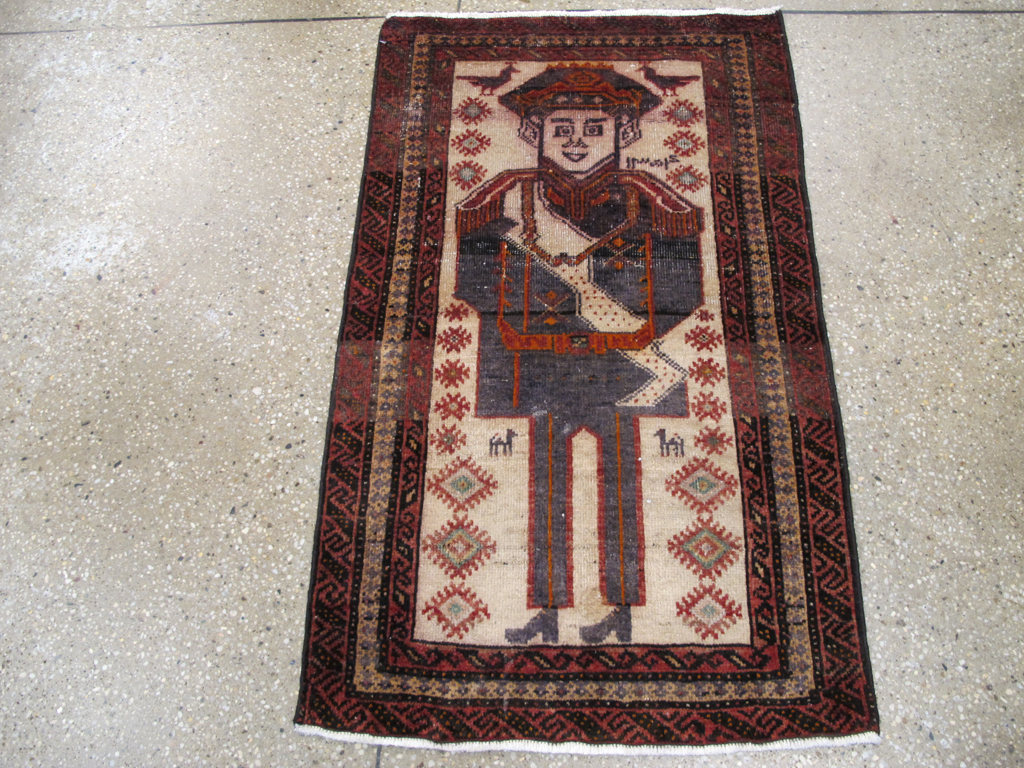 Vintage Persian Pictorial Baluch Rug, No.25616 - Staging