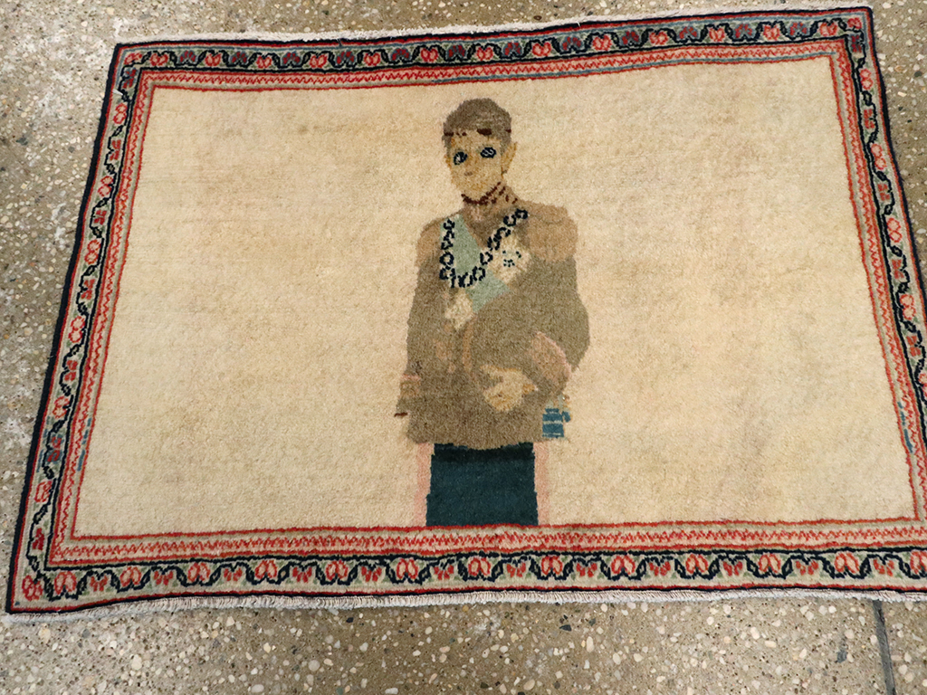 Antique Persian Kashan Pictorial Rug, No.25617 - Staging