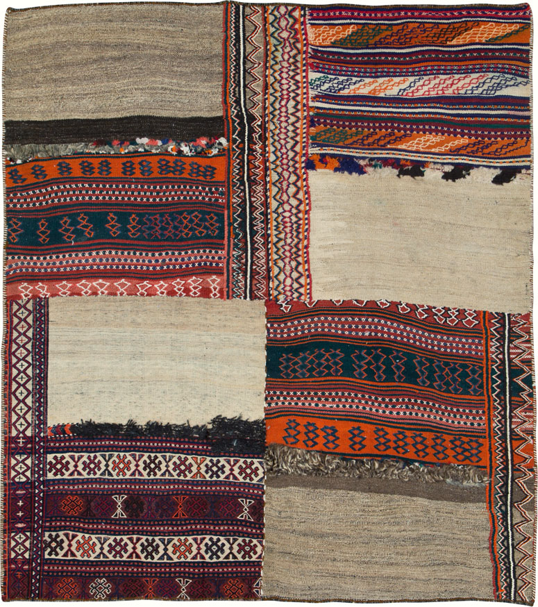 Vintage Persian Flatweave Kilim Square Accent Rug, No.25645 - Staging