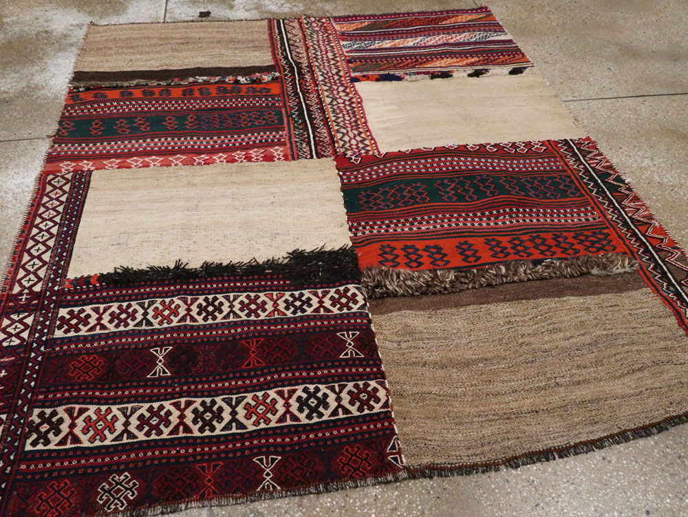 Vintage Persian Flatweave Kilim Square Accent Rug, No.25645 - Staging