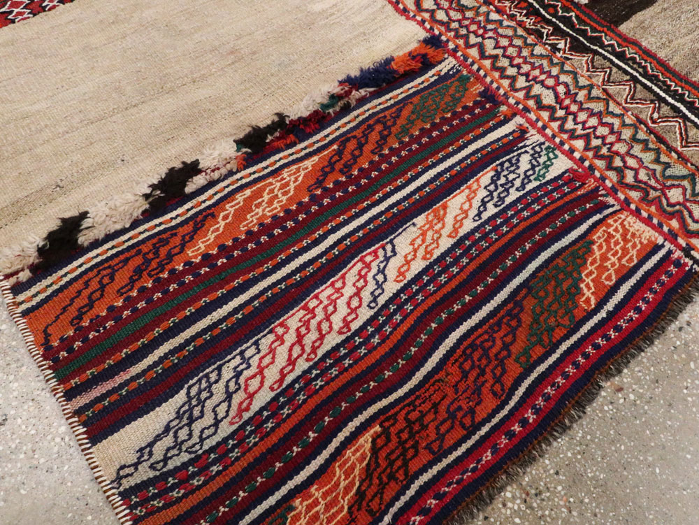 Vintage Persian Flatweave Kilim Square Accent Rug, No.25645 - Staging