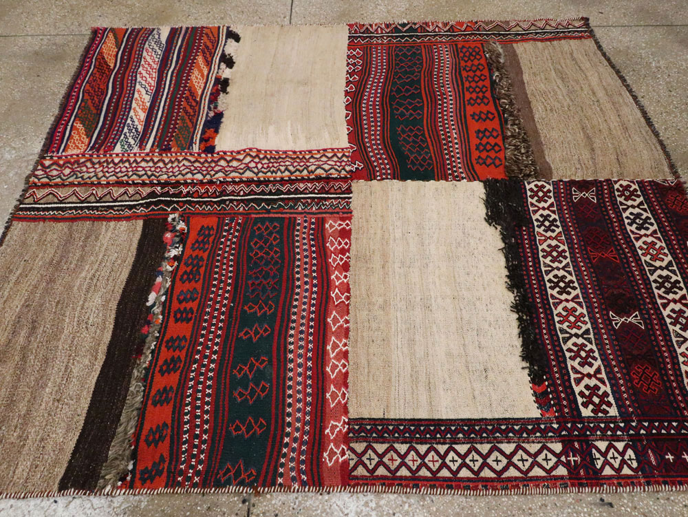 Vintage Persian Flatweave Kilim Square Accent Rug, No.25645 - Staging