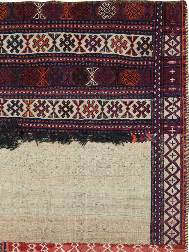 Vintage Persian Flatweave Kilim Square Accent Rug, No.25645 - Staging