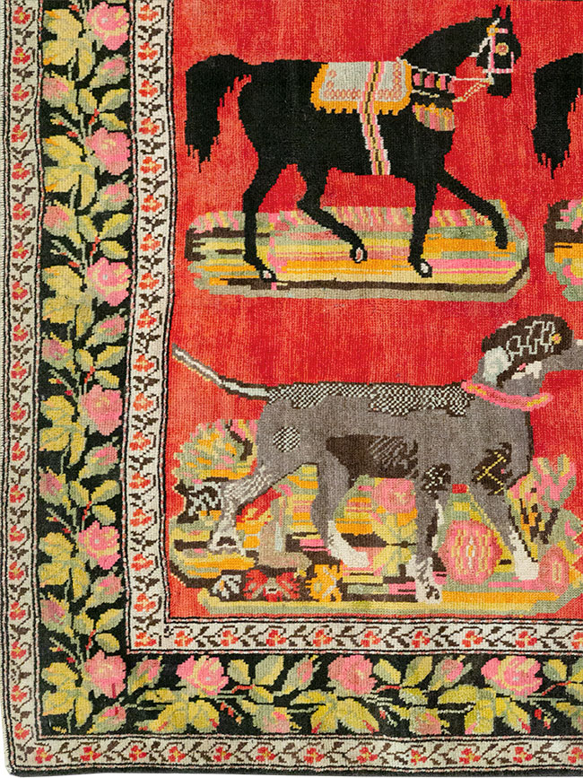 Vintage Caucasian Karabagh Pictorial Accent Rug, No.25651 - Staging