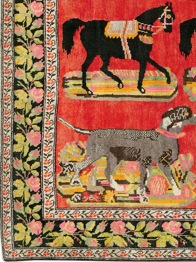 Vintage Caucasian Karabagh Pictorial Accent Rug, No.25651 - Staging