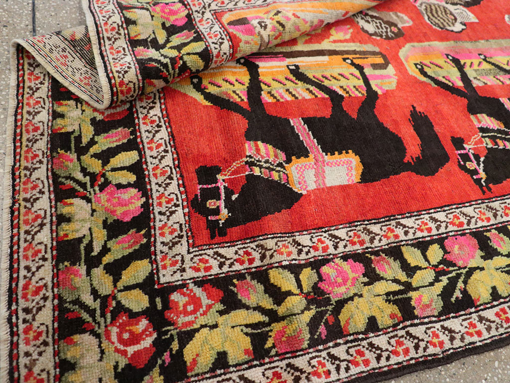 Vintage Caucasian Karabagh Pictorial Accent Rug, No.25651 - Staging