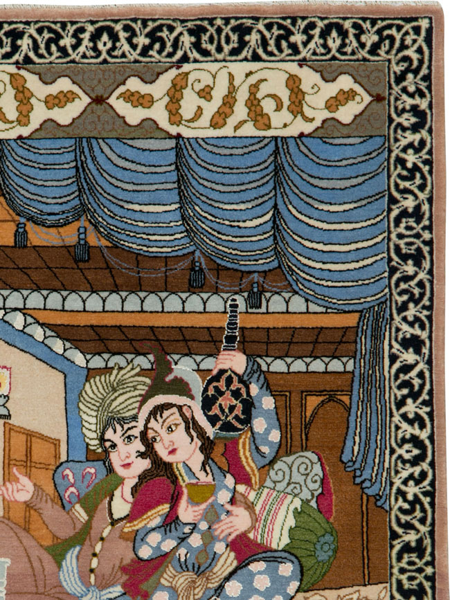 Vintage Persian Isfahan Pictorial Rug, No.25669 - Staging