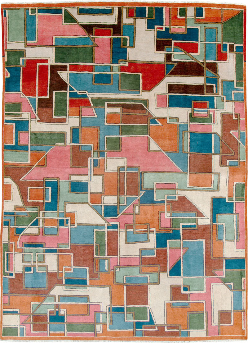 Vintage Persian Sarouk Art Deco Carpet, No.25672 - Staging