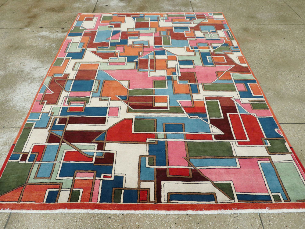 Vintage Persian Sarouk Art Deco Carpet, No.25672 - Staging