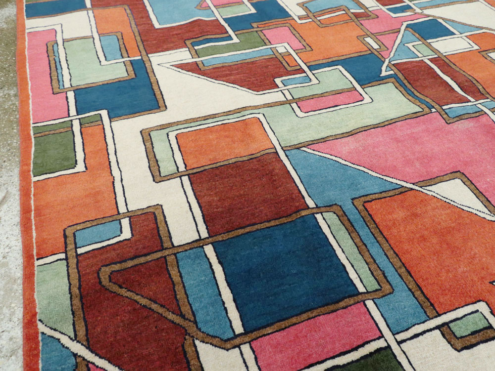 Vintage Persian Sarouk Art Deco Carpet, No.25672 - Staging