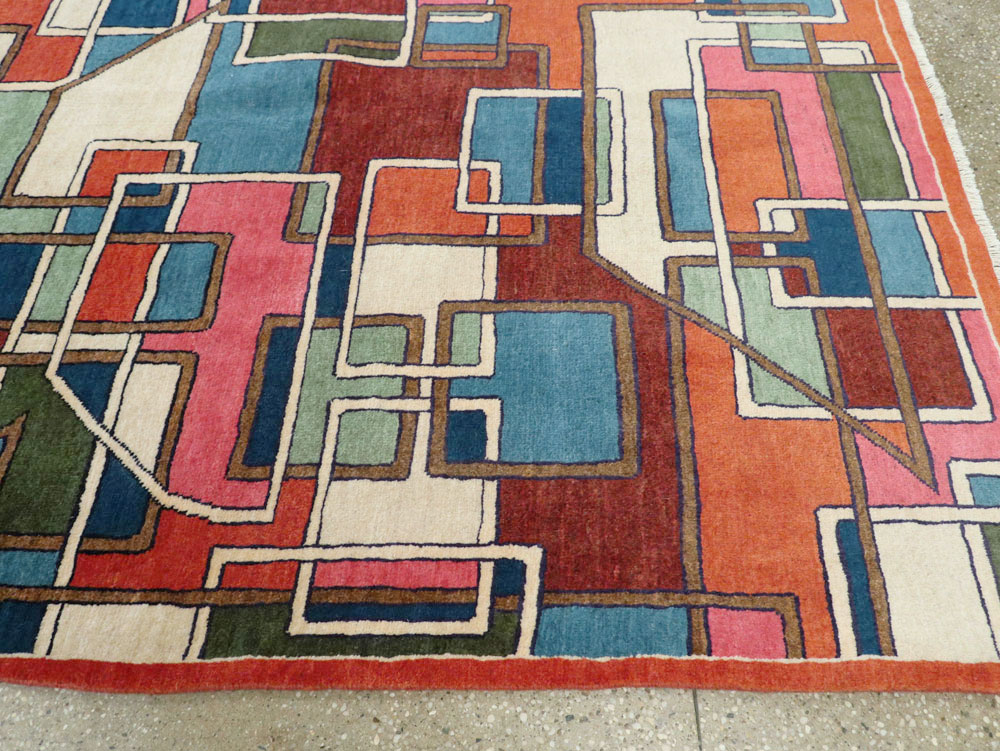 Vintage Persian Sarouk Art Deco Carpet, No.25672 - Staging