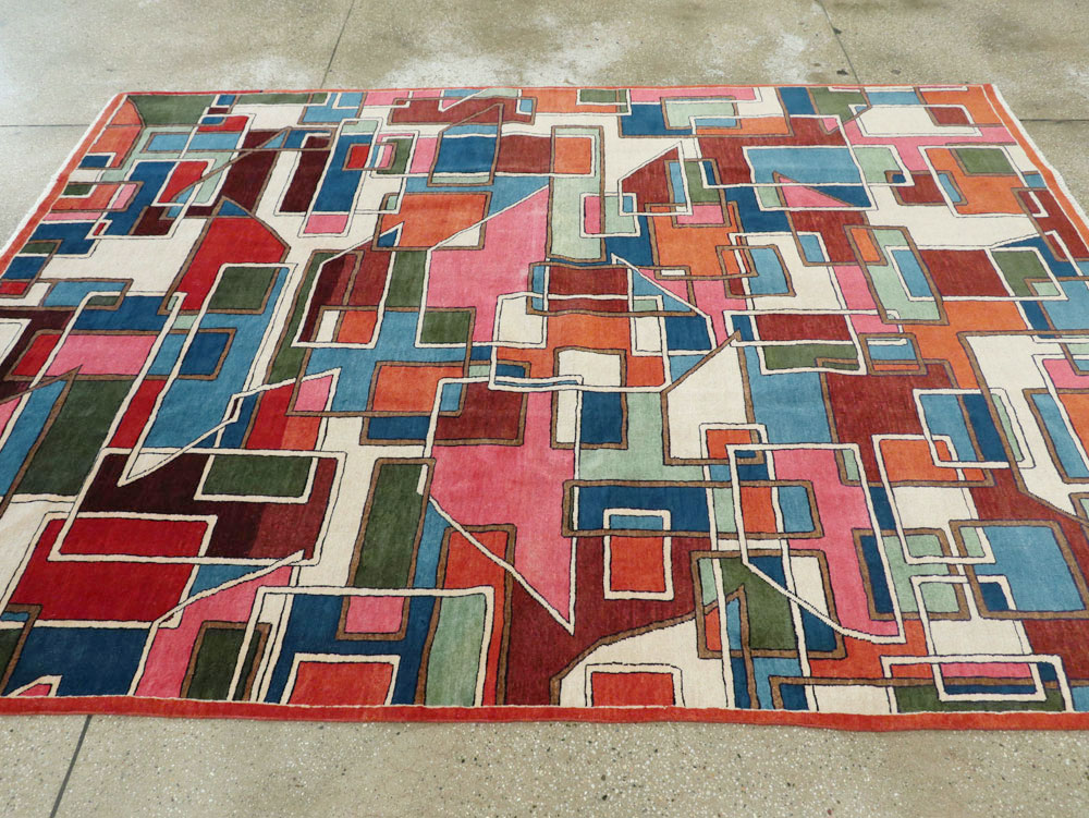 Vintage Persian Sarouk Art Deco Carpet, No.25672 - Staging