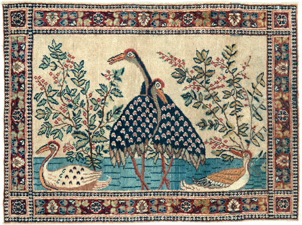 Vintage Persian Kashan Pictorial Rug, No.25674 - Staging