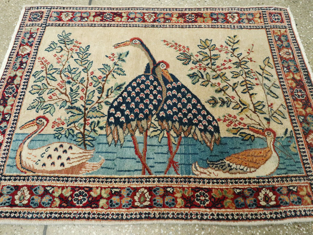 Vintage Persian Kashan Pictorial Rug, No.25674 - Staging