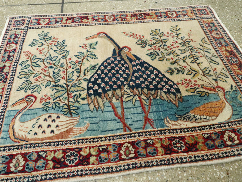 Vintage Persian Kashan Pictorial Rug, No.25674 - Staging