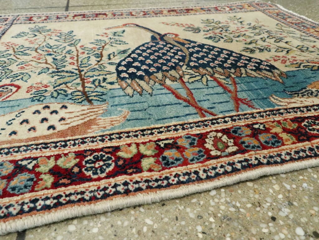 Vintage Persian Kashan Pictorial Rug, No.25674 - Staging