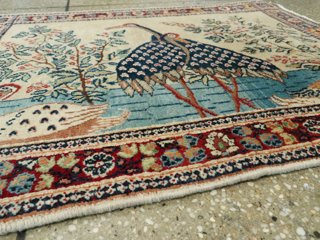 Vintage Persian Kashan Pictorial Rug, No.25674 - Staging