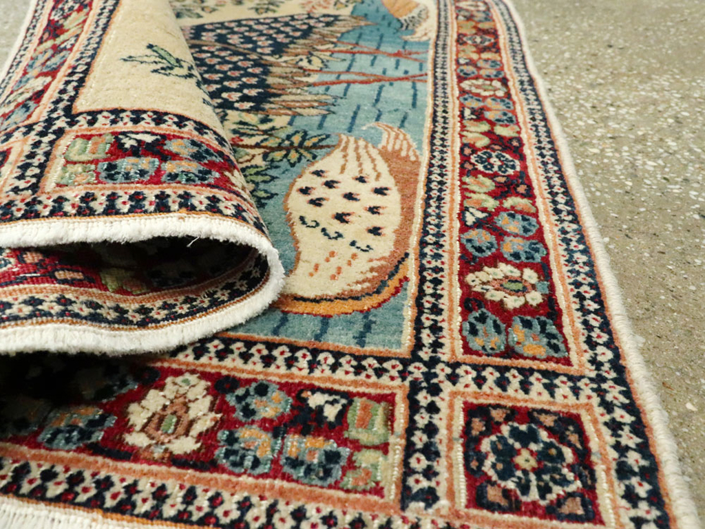 Vintage Persian Kashan Pictorial Rug, No.25674 - Staging