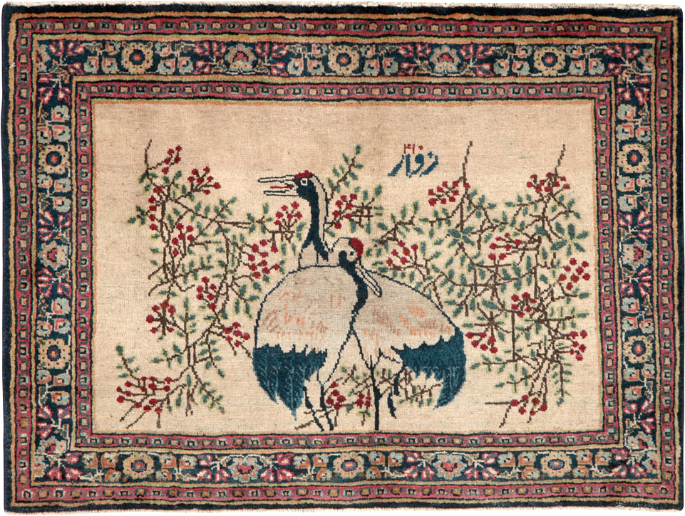 Vintage Persian Kashan Pictorial Rug, No.25675 - Staging