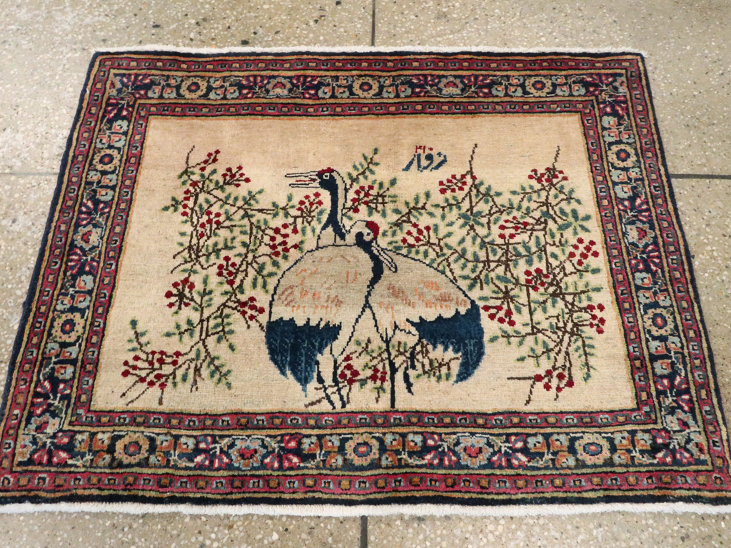 Vintage Persian Kashan Pictorial Rug, No.25675 - Staging