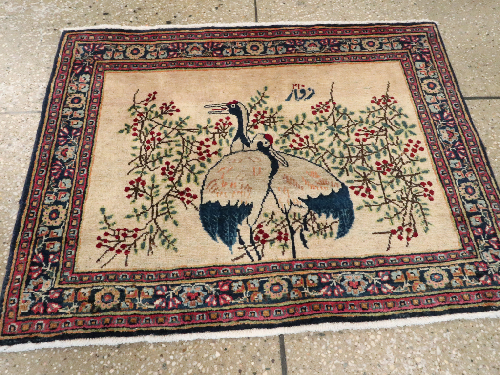 Vintage Persian Kashan Pictorial Rug, No.25675 - Staging