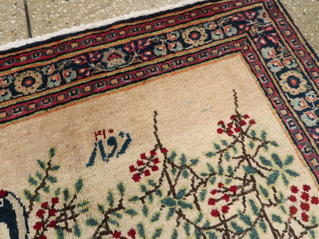 Vintage Persian Kashan Pictorial Rug, No.25675 - Staging