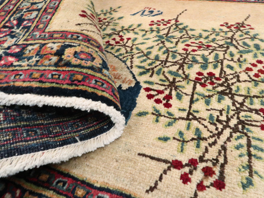 Vintage Persian Kashan Pictorial Rug, No.25675 - Staging