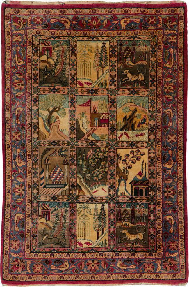 Antique Persian Kashan Silk Pictorial Rug, No.25682 - Staging