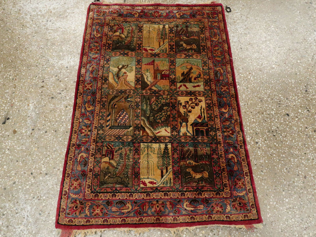 Antique Persian Kashan Silk Pictorial Rug, No.25682 - Staging
