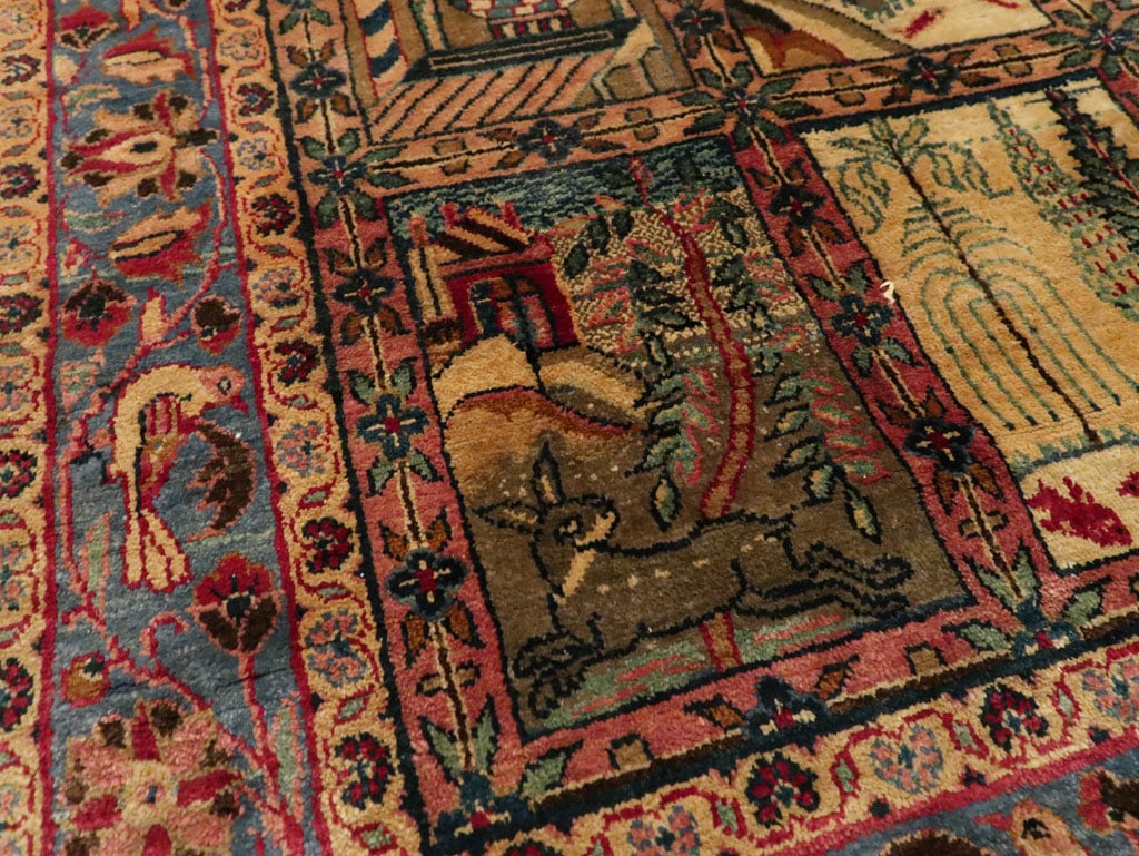 Antique Persian Kashan Silk Pictorial Rug, No.25682 - Staging