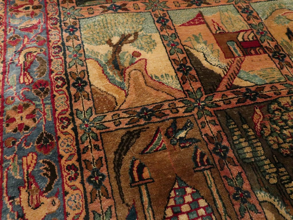 Antique Persian Kashan Silk Pictorial Rug, No.25682 - Staging
