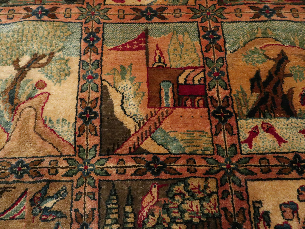 Antique Persian Kashan Silk Pictorial Rug, No.25682 - Staging