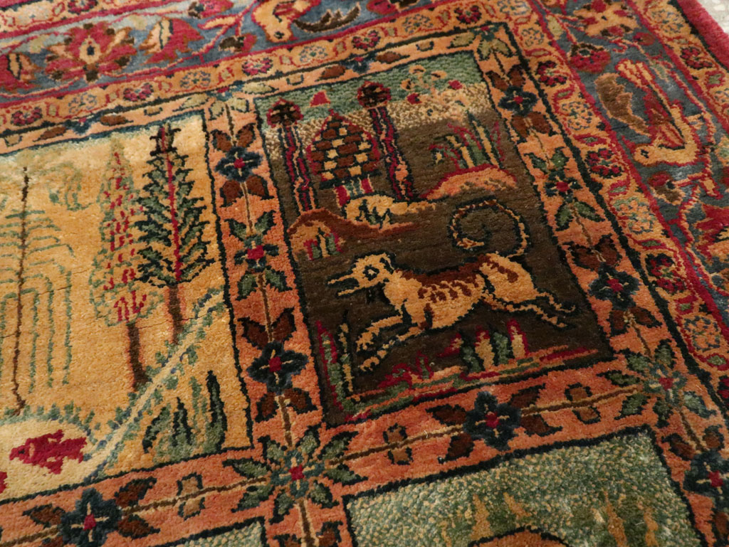 Antique Persian Kashan Silk Pictorial Rug, No.25682 - Staging