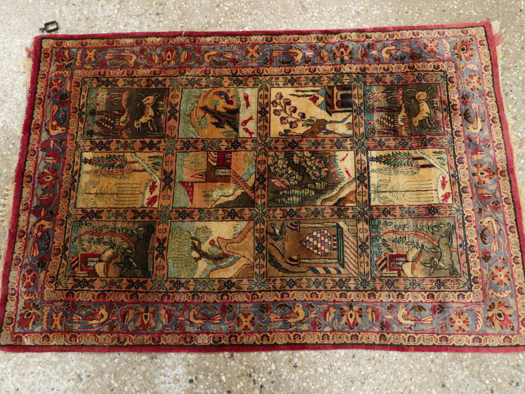 Antique Persian Kashan Silk Pictorial Rug, No.25682 - Staging