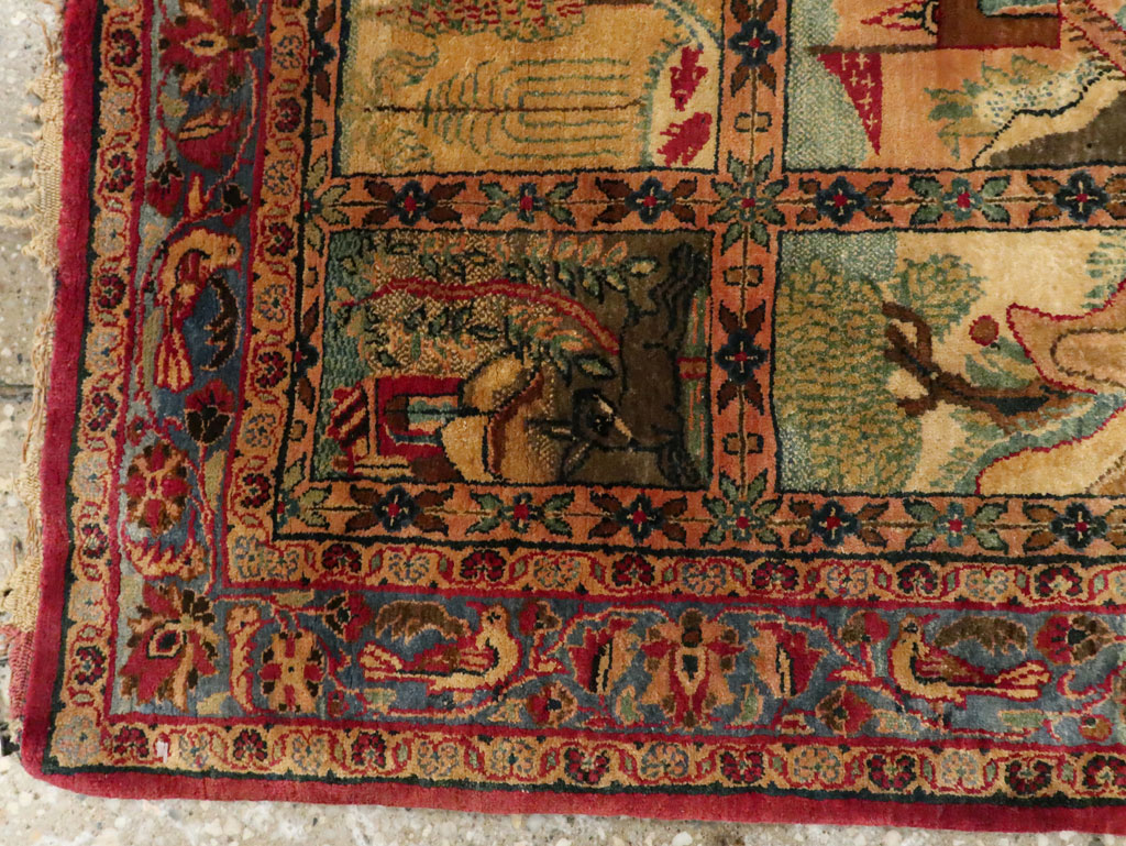 Antique Persian Kashan Silk Pictorial Rug, No.25682 - Staging