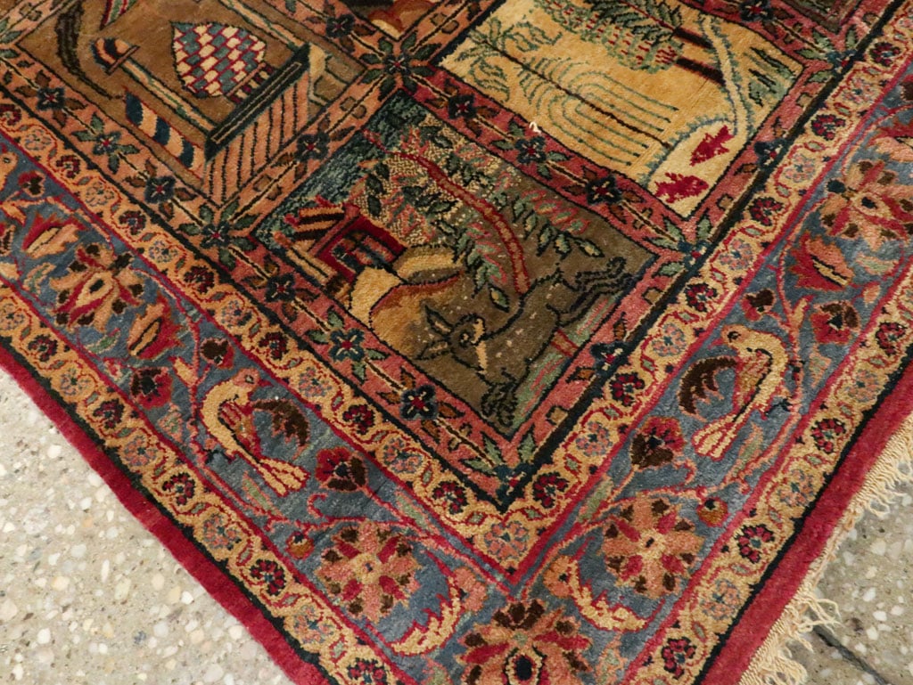 Antique Persian Kashan Silk Pictorial Rug, No.25682 - Staging