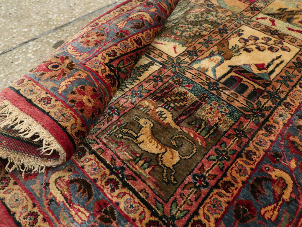 Antique Persian Kashan Silk Pictorial Rug, No.25682 - Staging