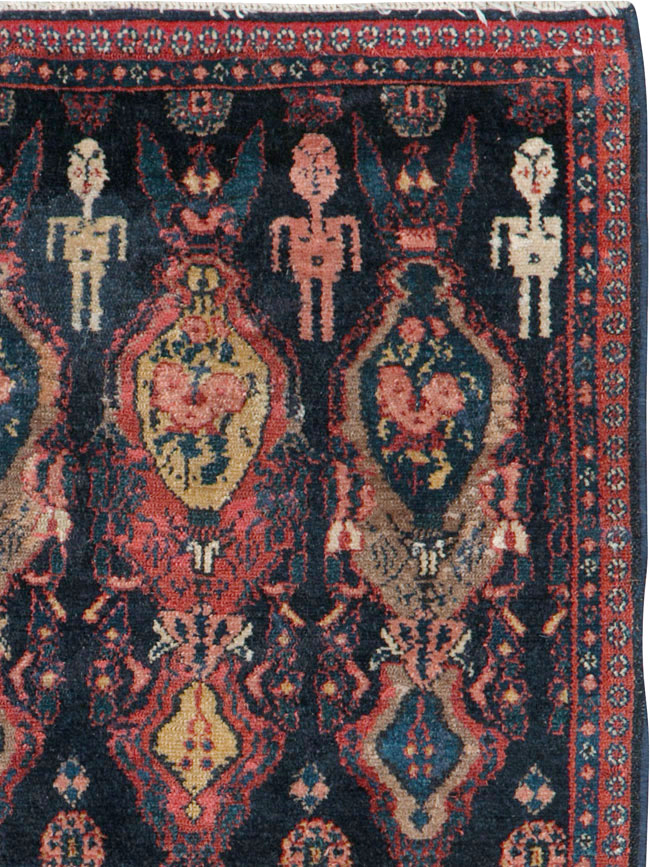 Vintage Persian Senneh Pictorial Rug (Pair: 1 of 2), No.25705 - Staging
