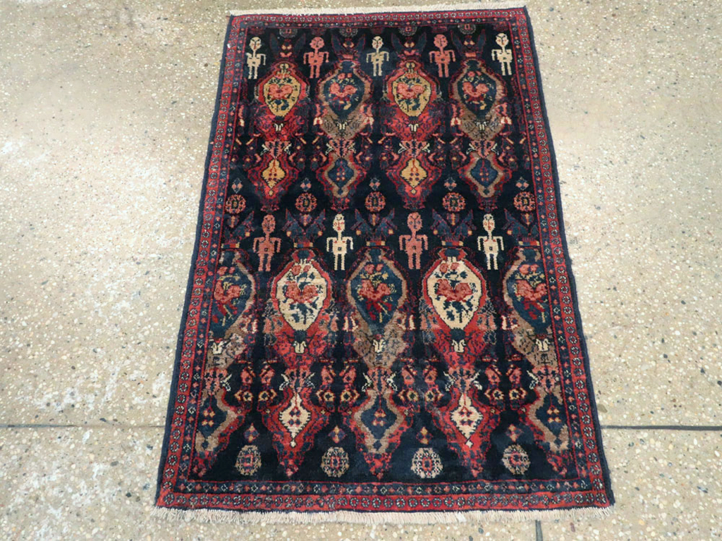 Vintage Persian Senneh Pictorial Rug (Pair: 1 of 2), No.25705 - Staging