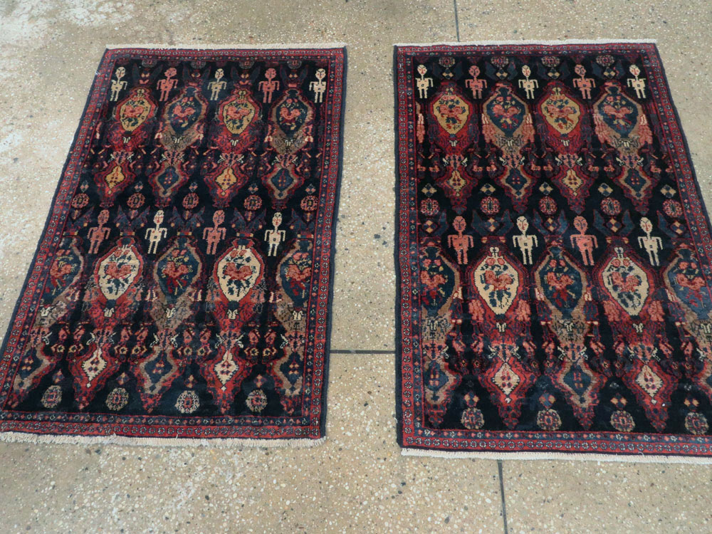 Vintage Persian Senneh Pictorial Rug (Pair: 1 of 2), No.25705 - Staging