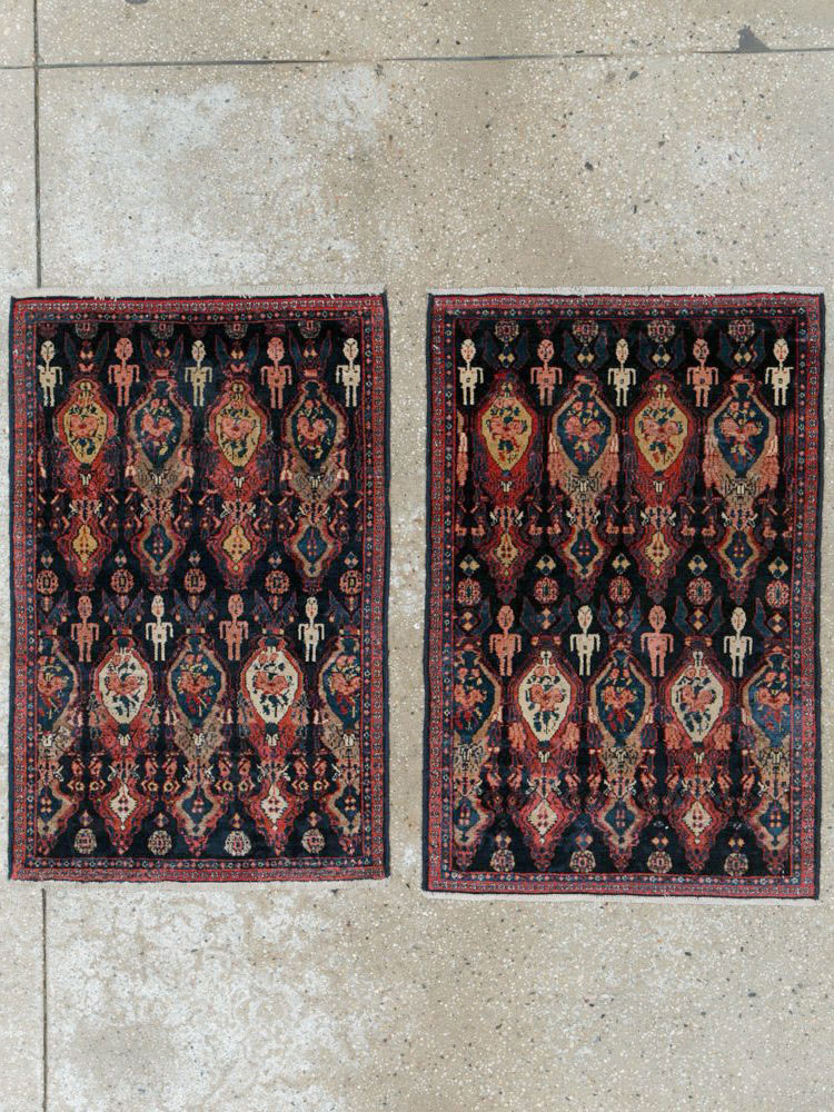 Vintage Persian Senneh Pictorial Rug (Pair: 1 of 2), No.25705 - Staging
