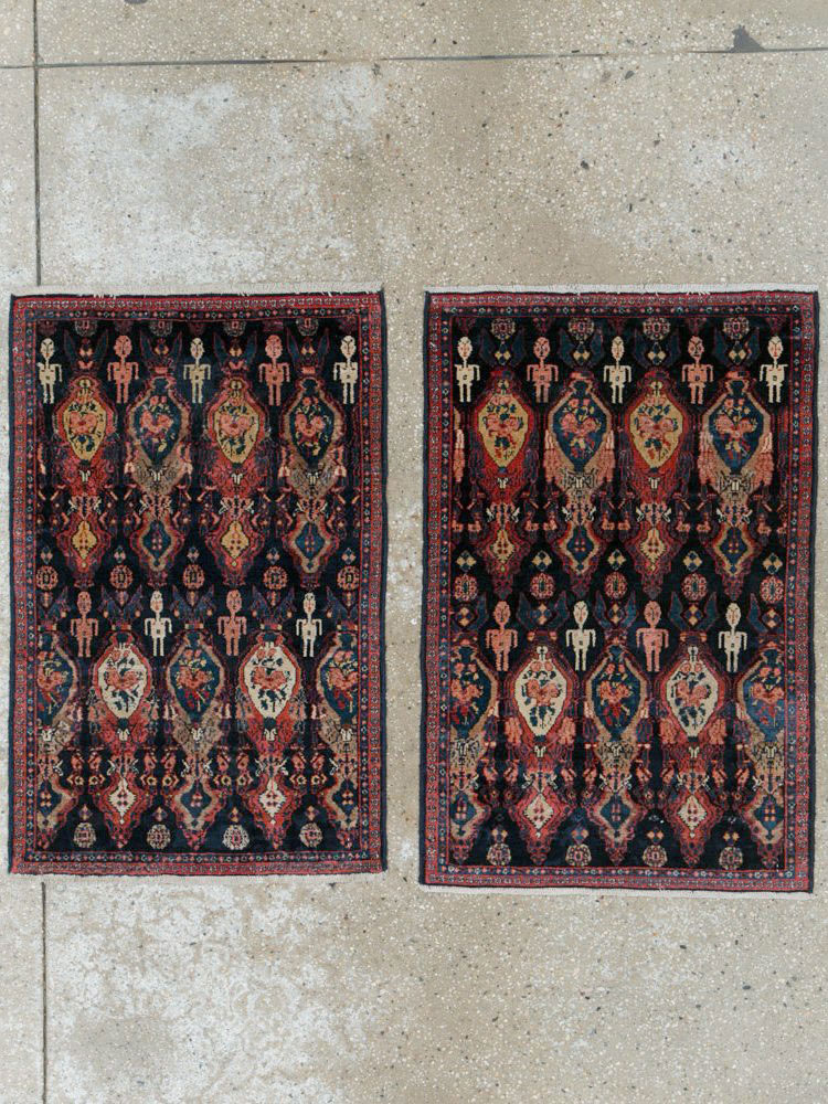 Vintage Persian Senneh Pictorial Rug (Pair: 2 of 2), No.25706 - Staging