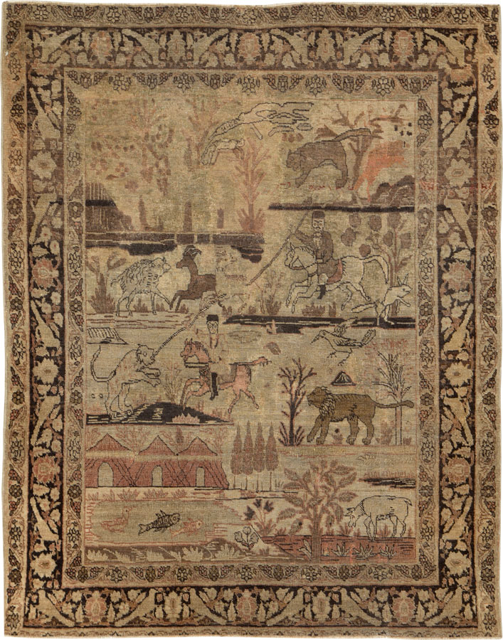 Antique Persian Pictorial Tabriz Rug, No.25828 - Staging