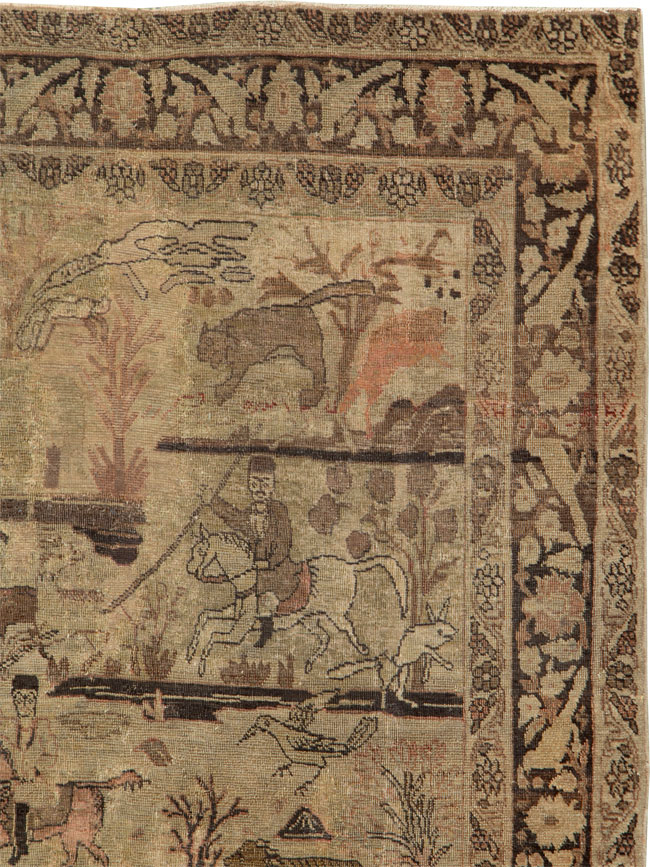 Antique Persian Pictorial Tabriz Rug, No.25828 - Staging