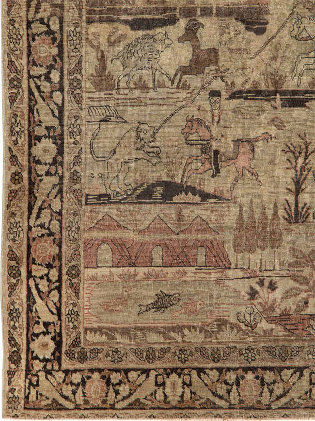 Antique Persian Pictorial Tabriz Rug, No.25828 - Staging