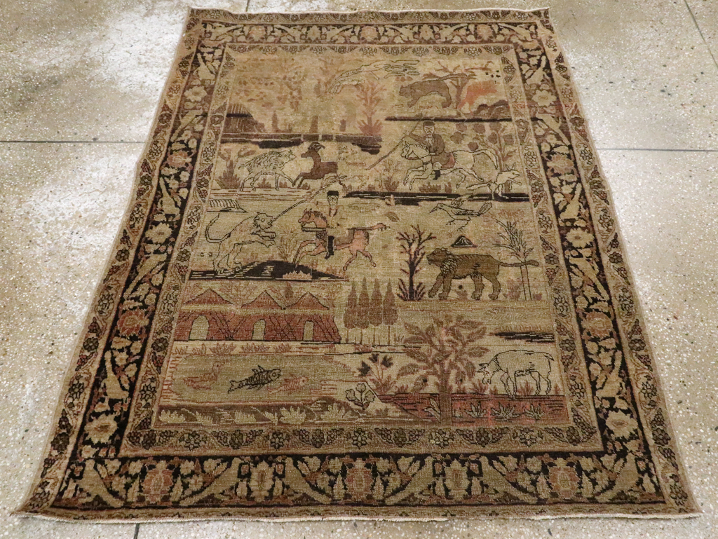 Antique Persian Pictorial Tabriz Rug, No.25828 - Staging