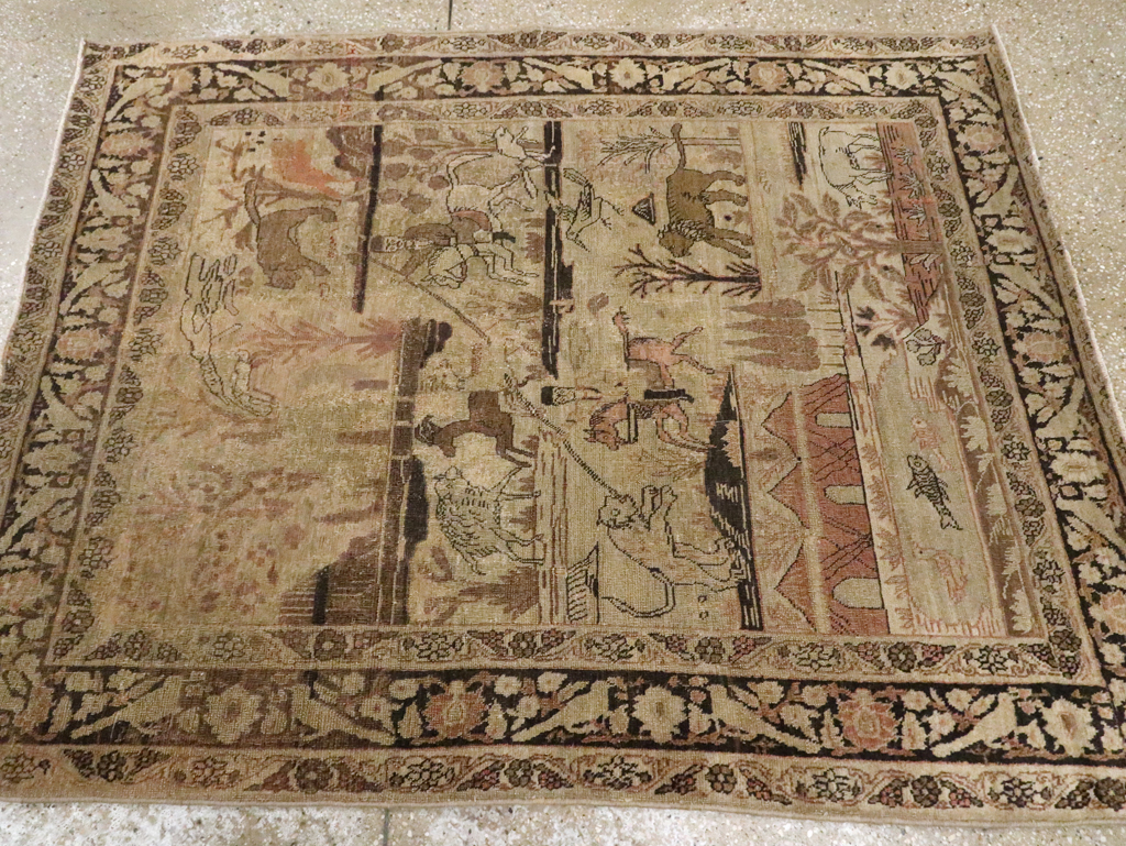 Antique Persian Pictorial Tabriz Rug, No.25828 - Staging